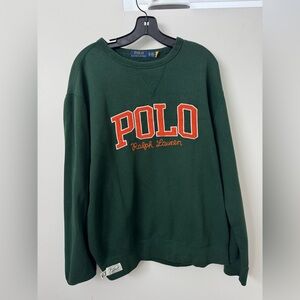 Vintage Polo Ralph Lauren Green Crewneck Sweatshirt Orange Logo Size XL